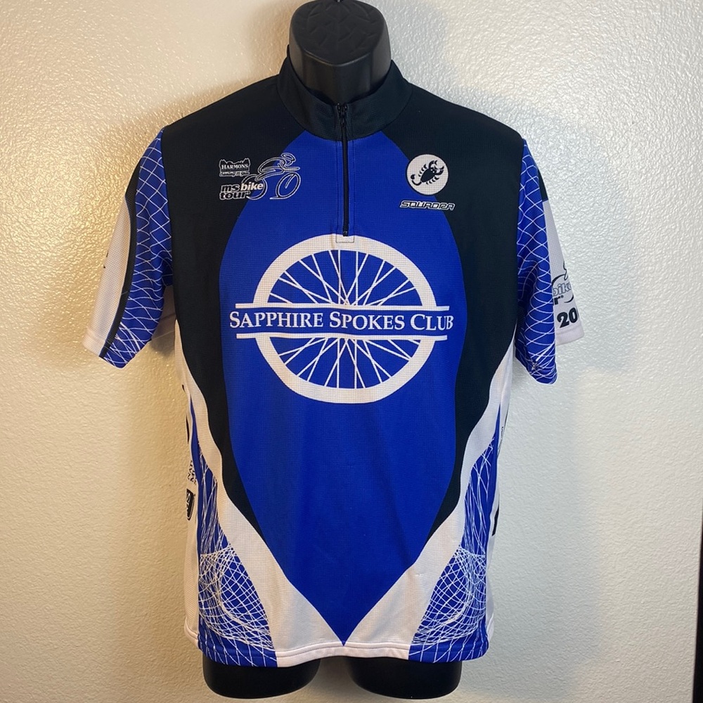 Squadra Short Sleeve Cycling Jersey, Sapphire Spokes, Blue/Black/White, Men's XL
